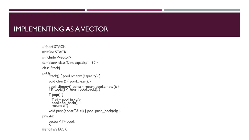 implementing as a vector