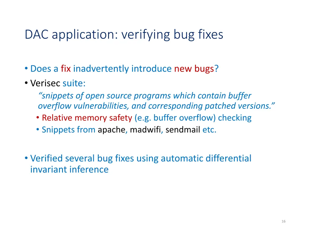 dac application verifying bug fixes