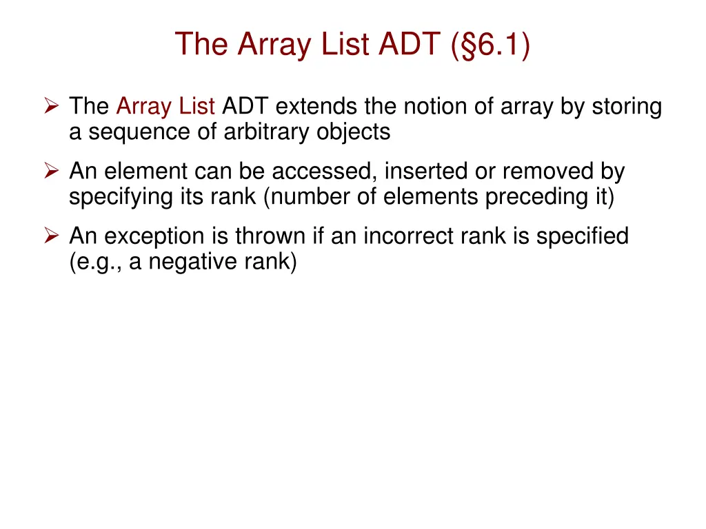 the array list adt 6 1