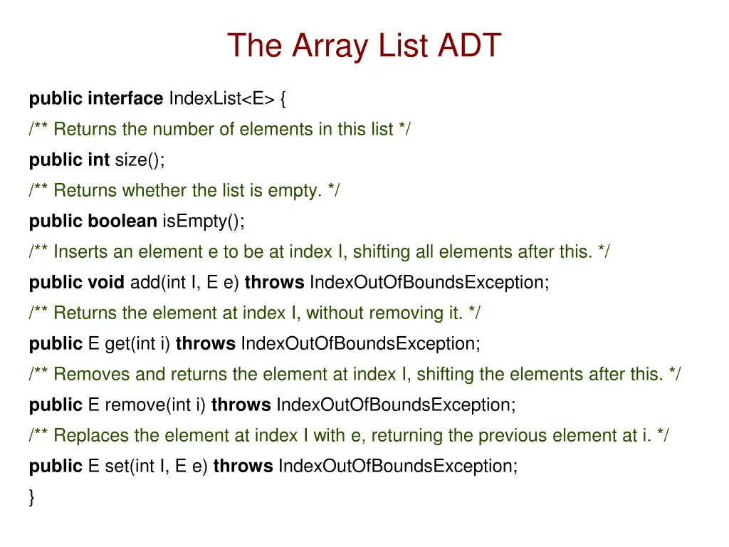 the array list adt