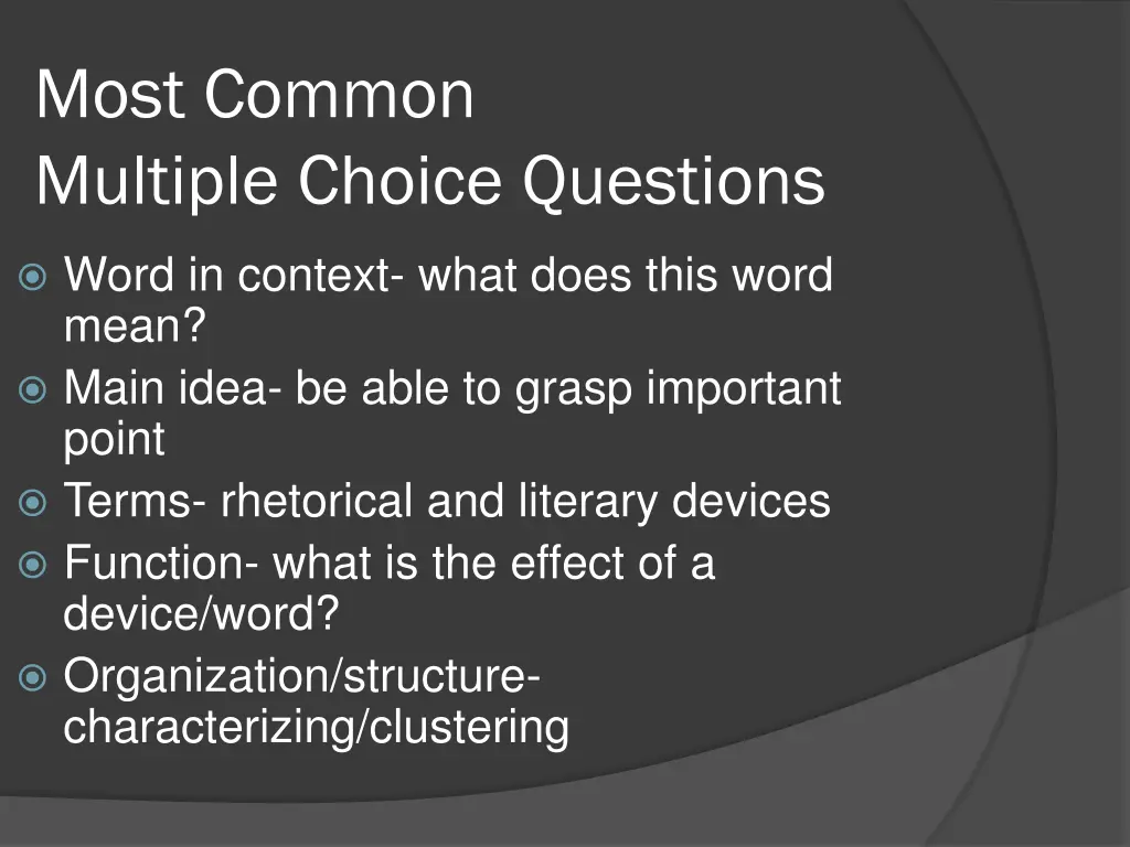 most common multiple choice questions