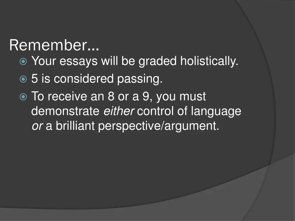 remember your essays will be graded holistically