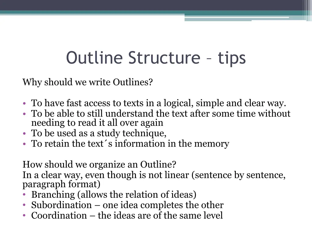 outline structure tips