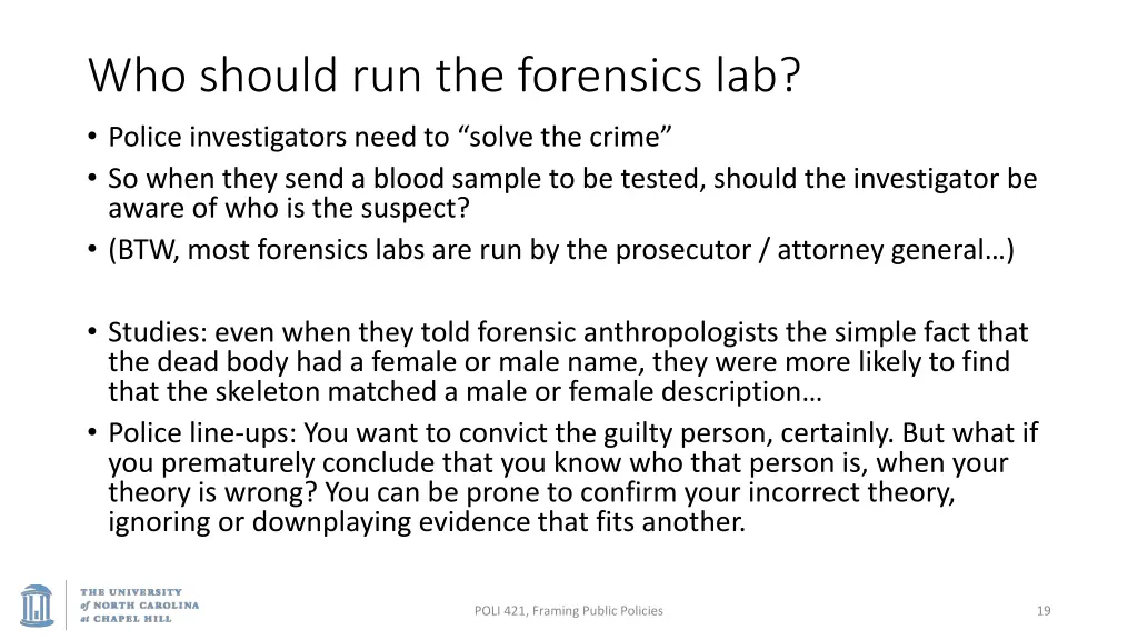 who should run the forensics lab police