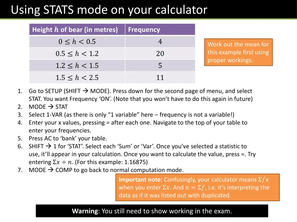 using stats mode on your calculator