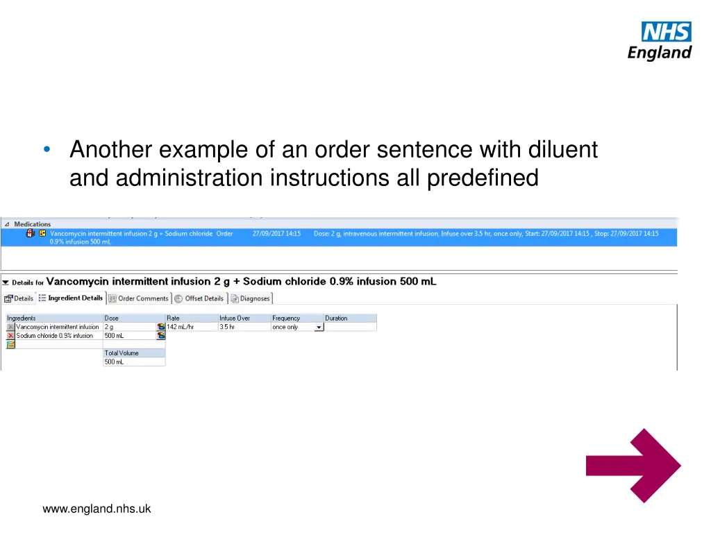 another example of an order sentence with diluent