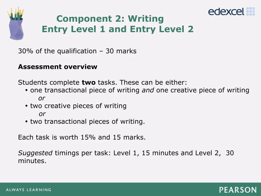 component 2 writing entry level 1 and entry level