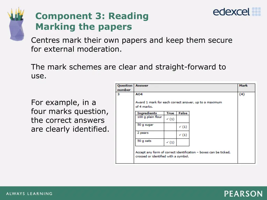 component 3 reading marking the papers