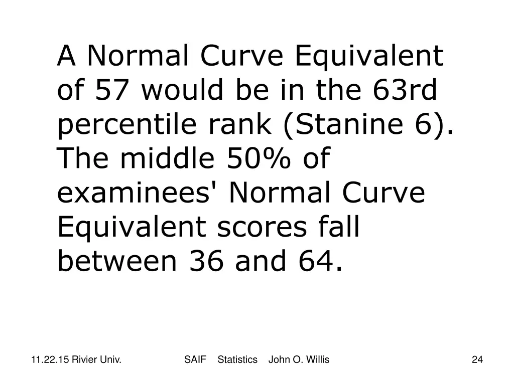 a normal curve equivalent of 57 would