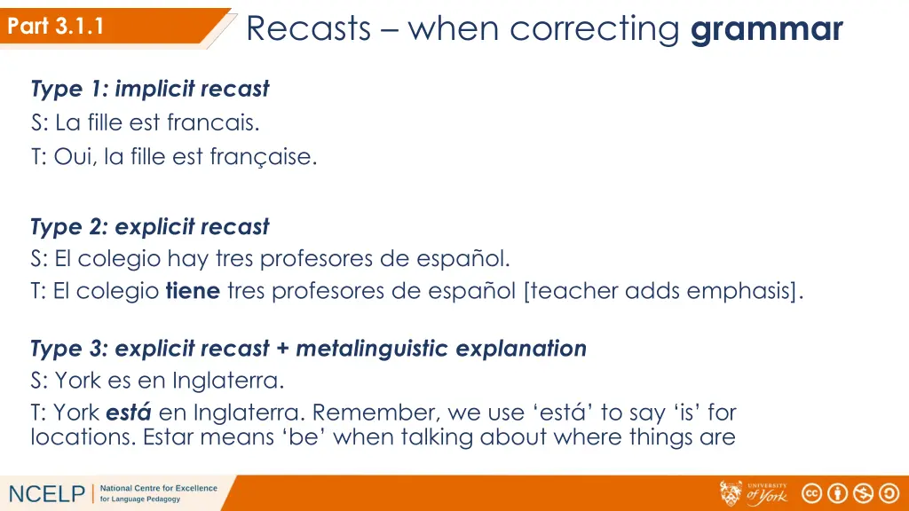 recasts when correcting grammar