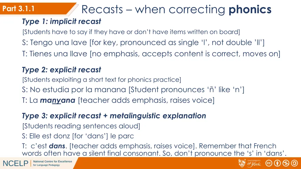 recasts when correcting phonics type 1 implicit