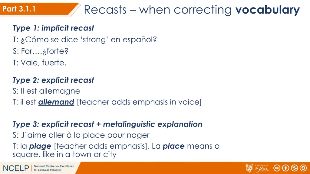 recasts when correcting vocabulary