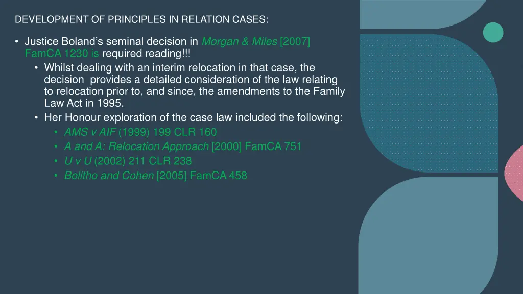 development of principles in relation cases