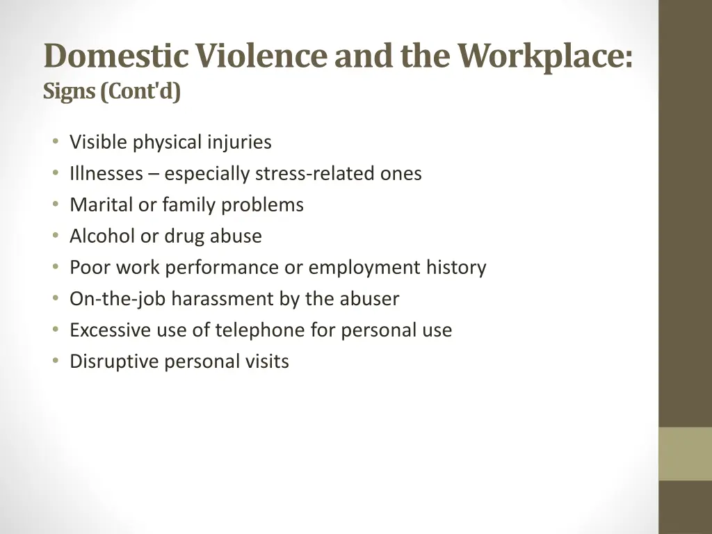 domestic violence and the workplace signs cont d