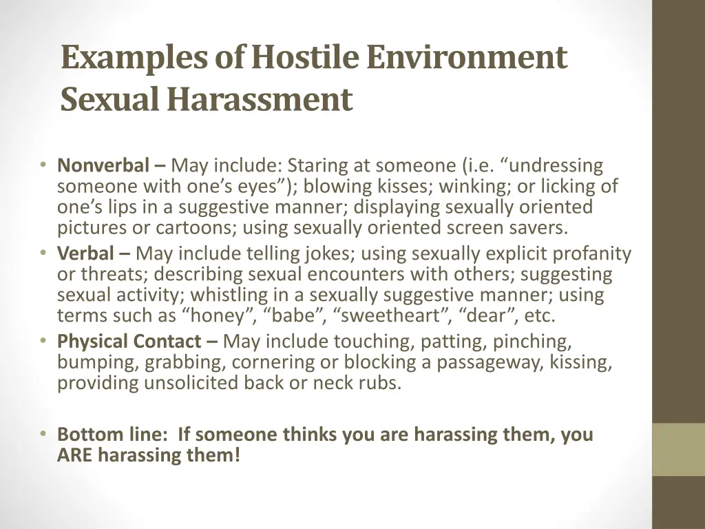 examples of hostile environment sexual harassment