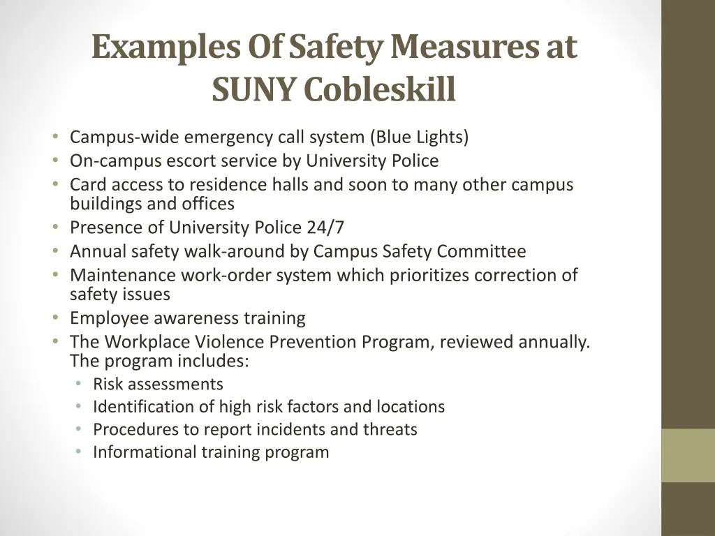 examples of safety measures at suny cobleskill