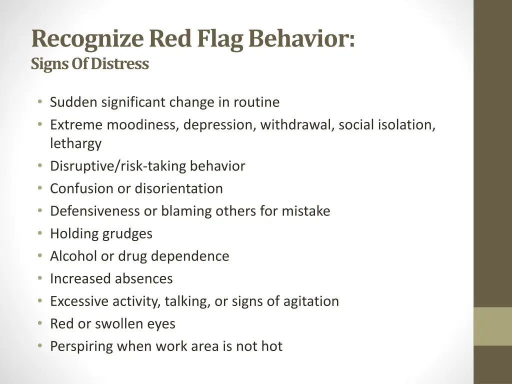 recognize red flag behavior signs of distress