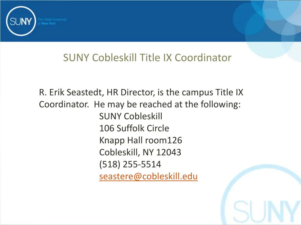 suny cobleskill title ix coordinator