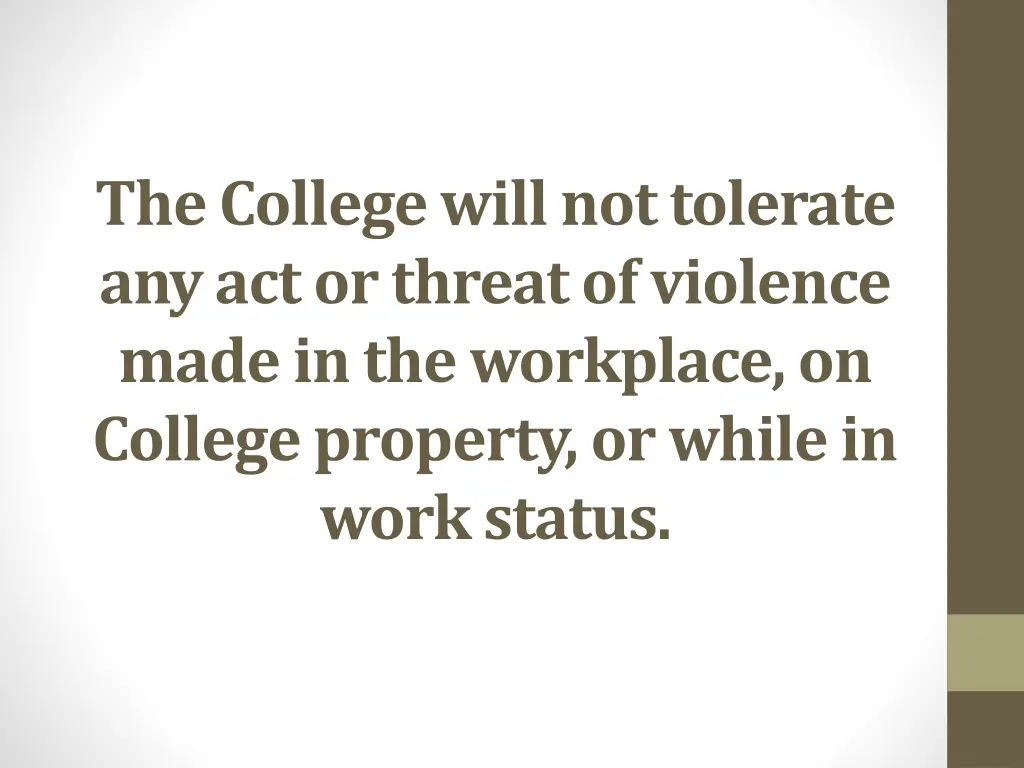 the college will not tolerate any act or threat