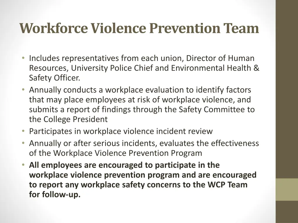 workforce violence prevention team