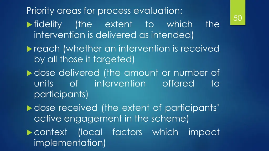 priority areas for process evaluation fidelity