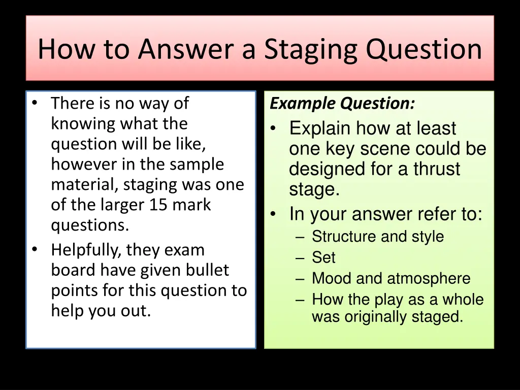 how to answer a staging question