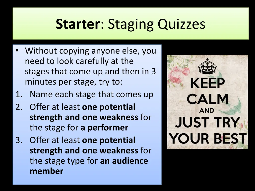 starter staging quizzes