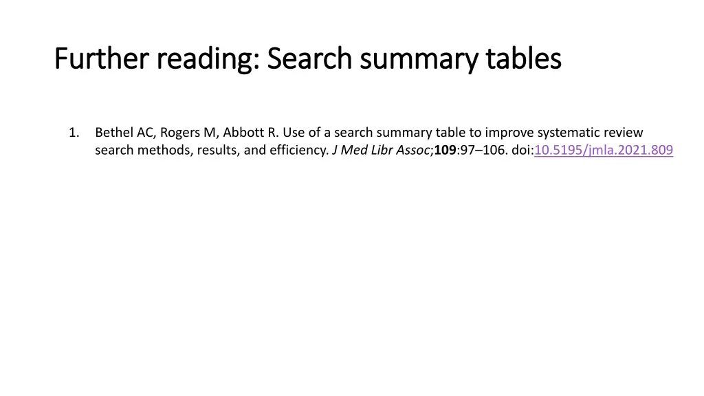 further reading search summary tables further