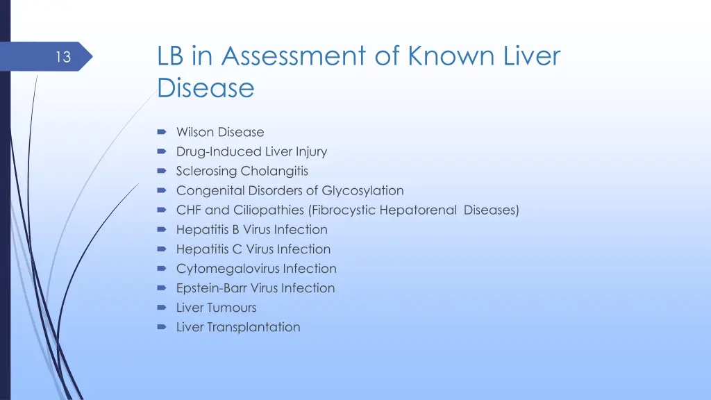 lb in assessment of known liver disease