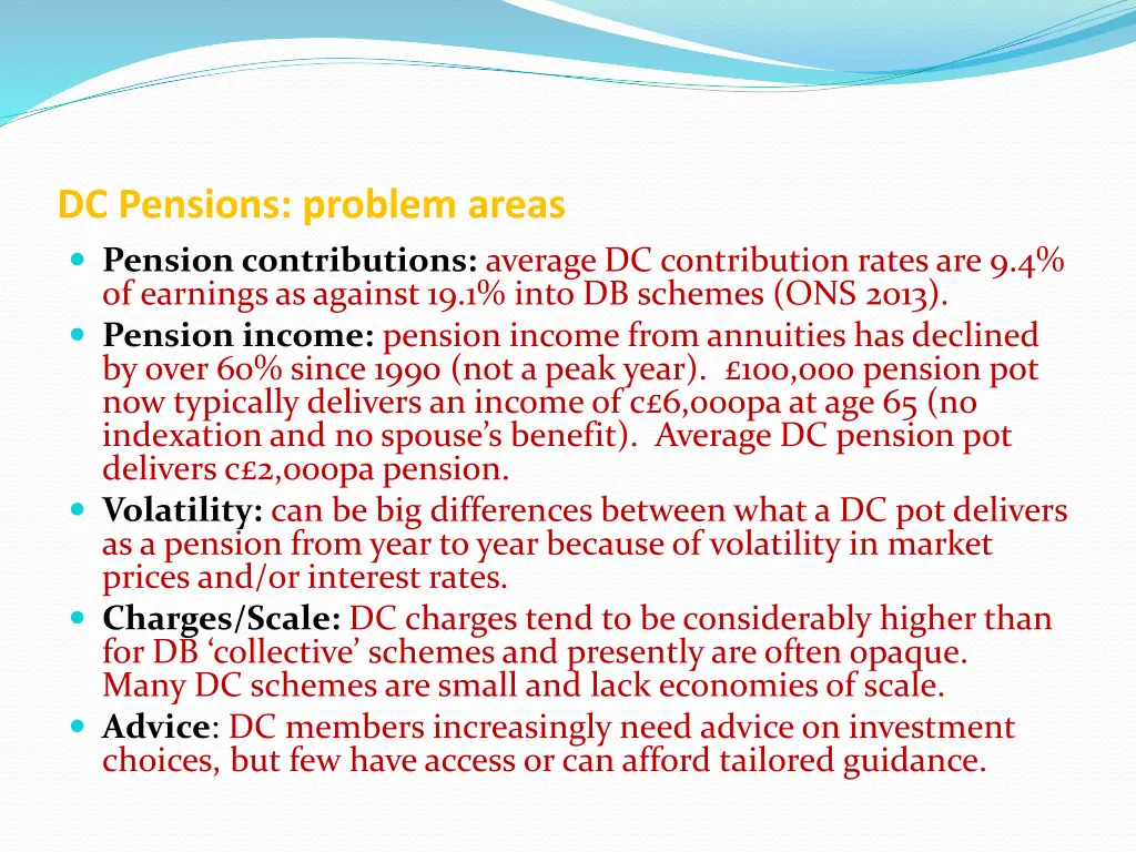 dc pensions problem areas pension contributions