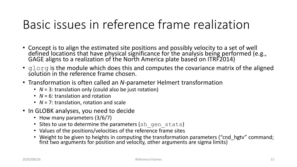 basic issues in reference frame realization