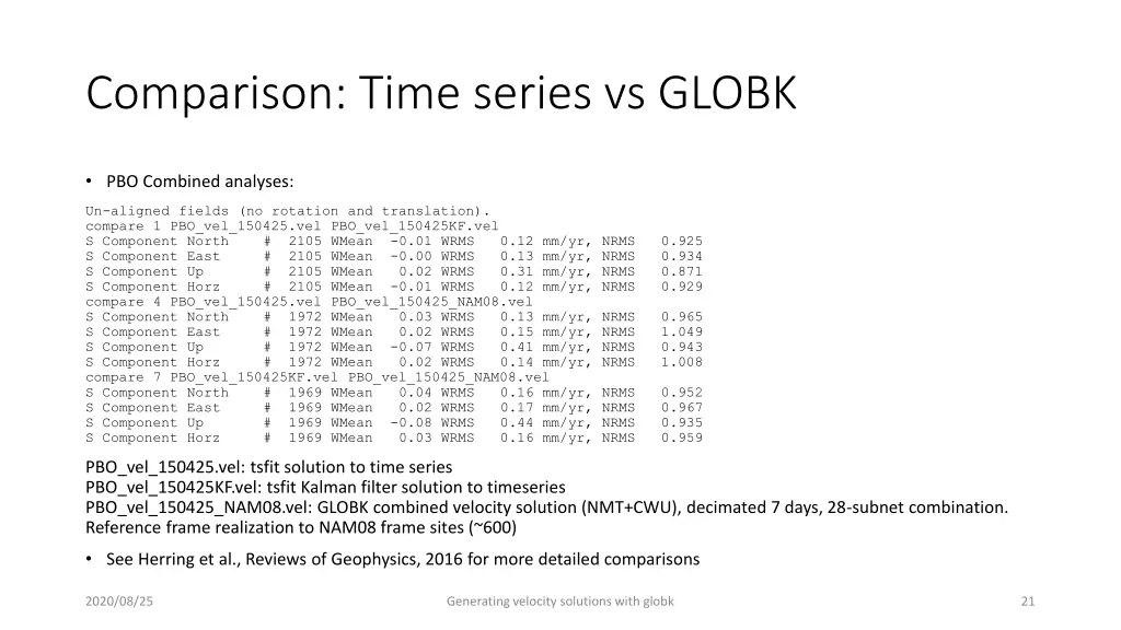 comparison time series vs globk