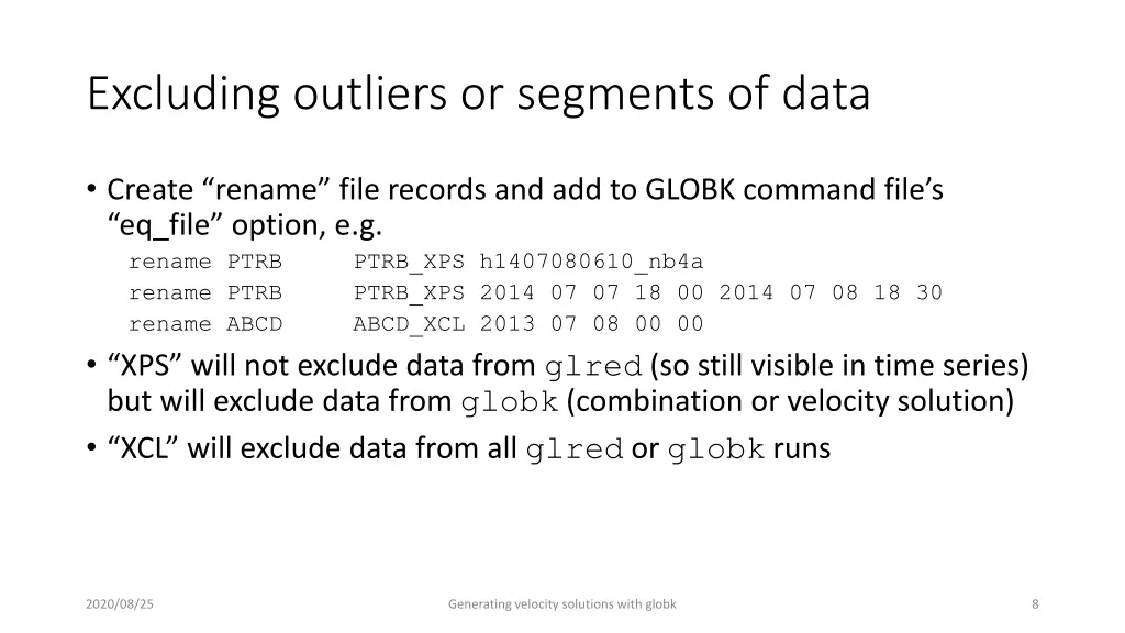 excluding outliers or segments of data