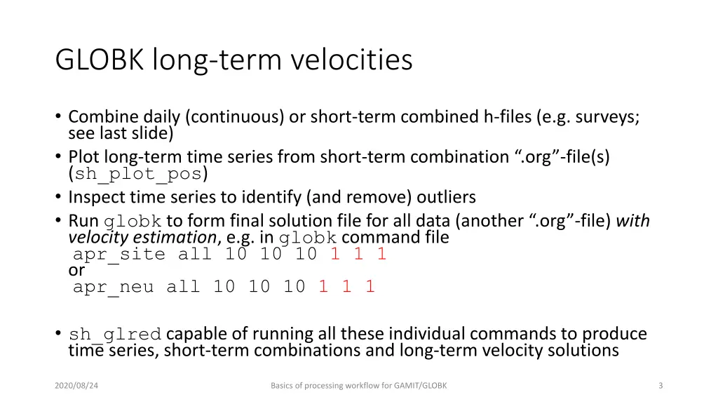 globk long term velocities