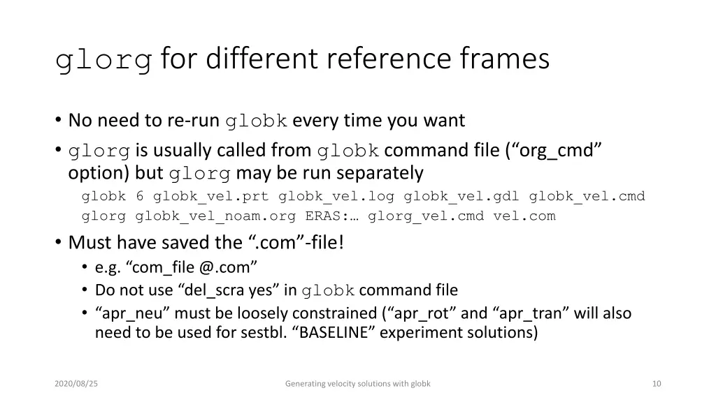 glorg for different reference frames