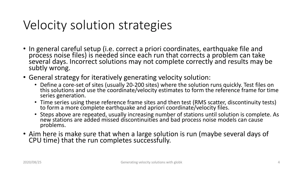 velocity solution strategies