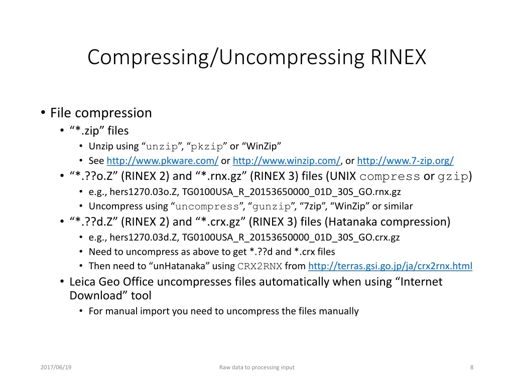 compressing uncompressing rinex