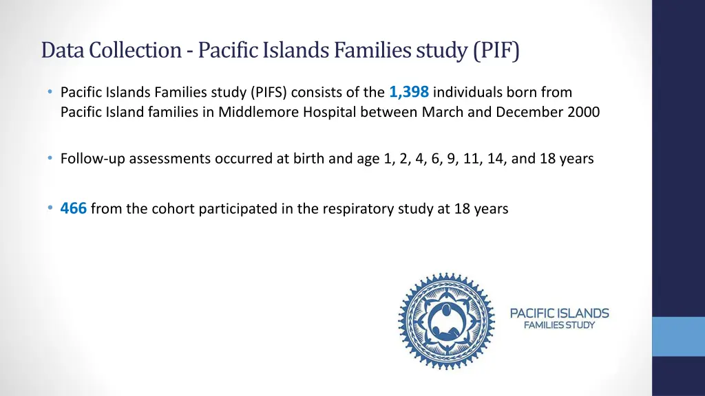 data collection pacific islands families study pif