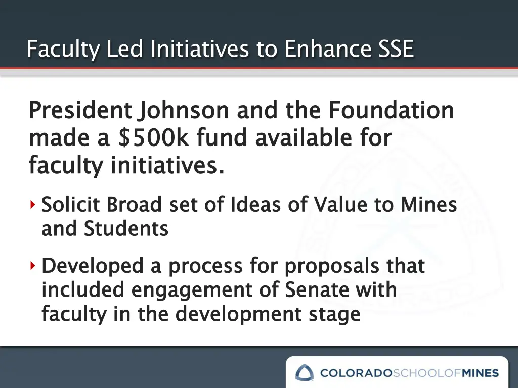 faculty led initiatives to enhance sse