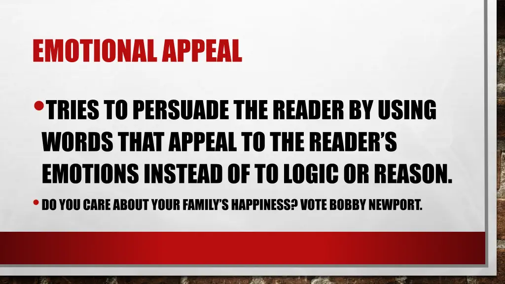 emotional appeal tries to persuade the reader