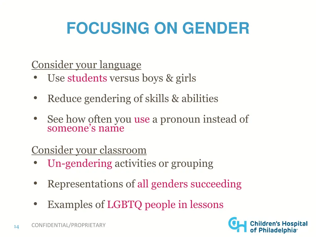 focusing on gender