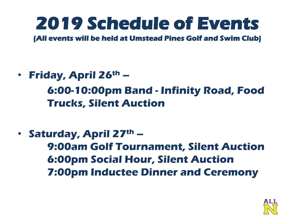 2019 schedule of events 2019 schedule of events