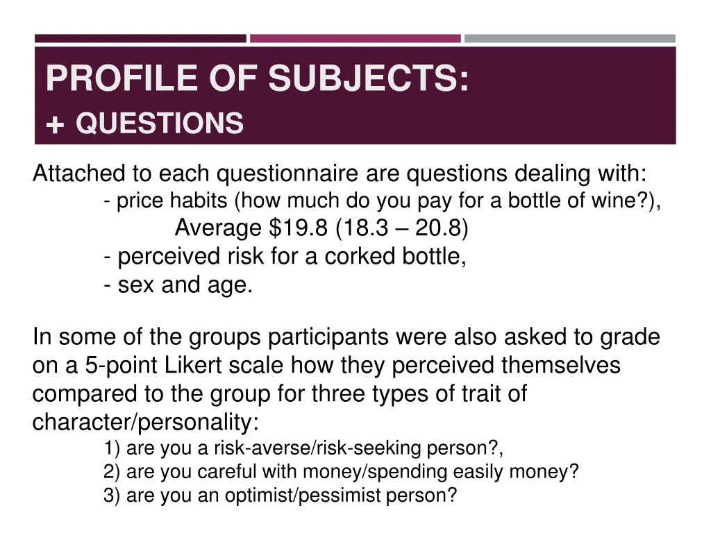 profile of subjects questions