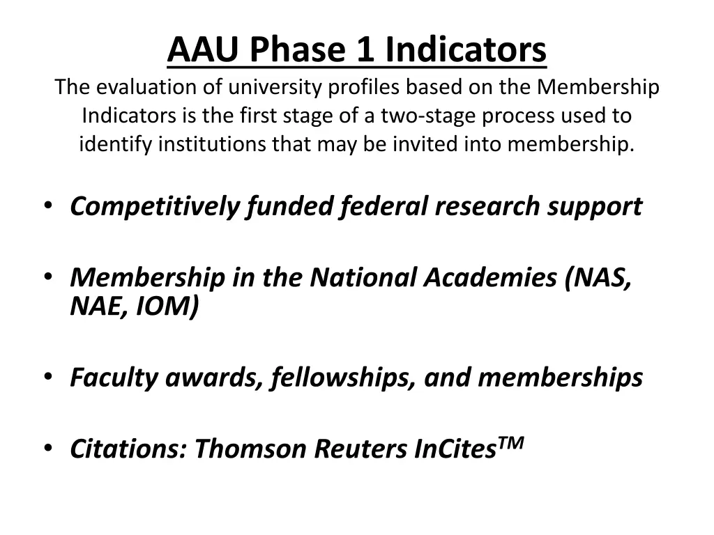 aau phase 1 indicators the evaluation