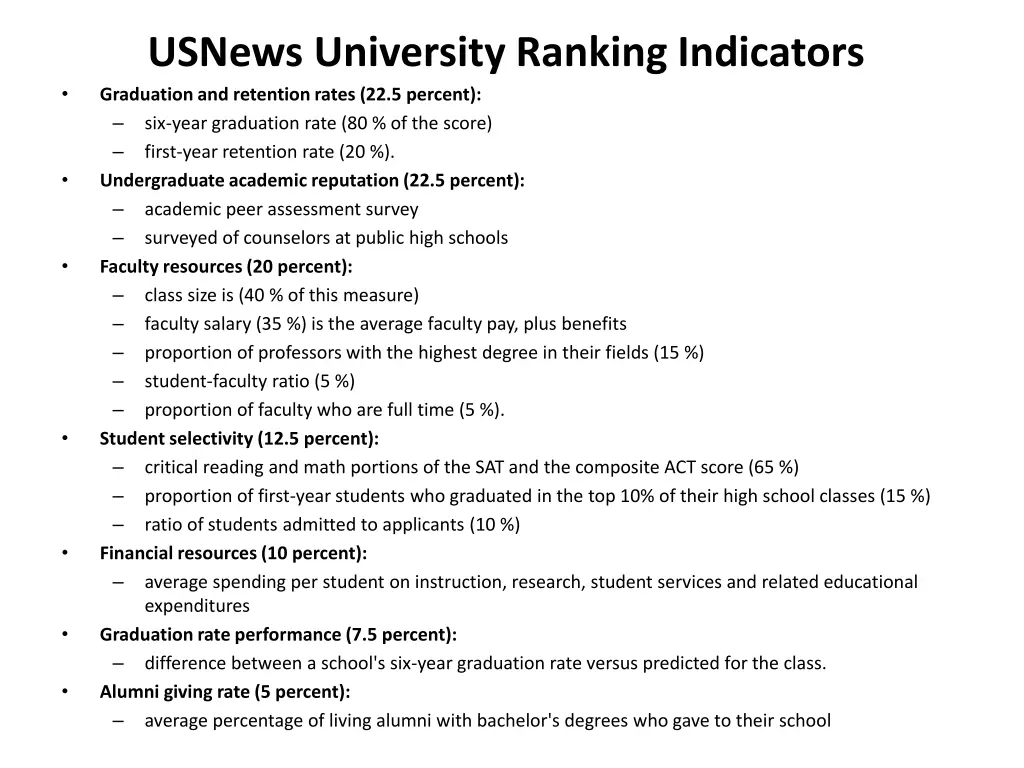 usnews university ranking indicators graduation