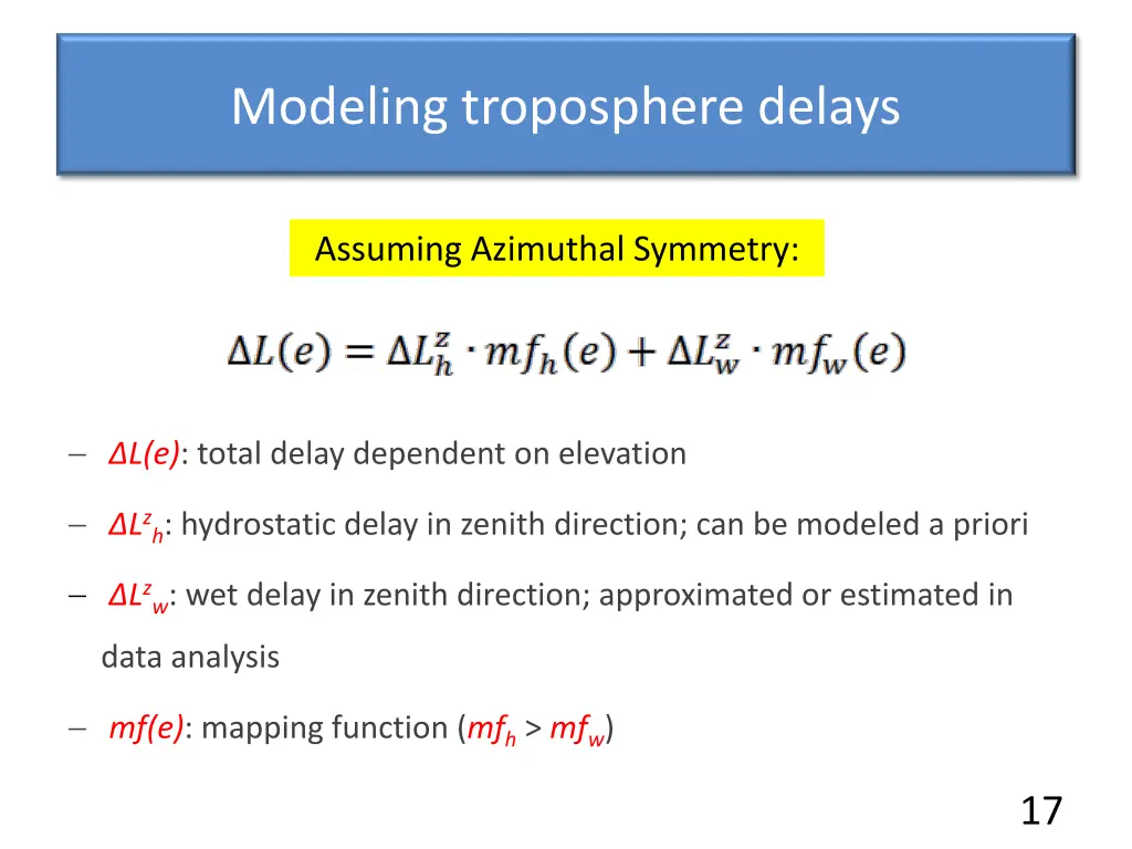 modeling troposphere delays