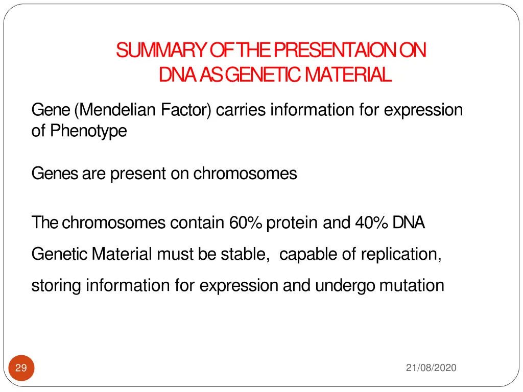 summary of the presentaion