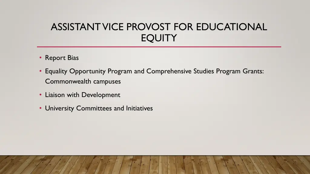 assistant vice provost for educational equity