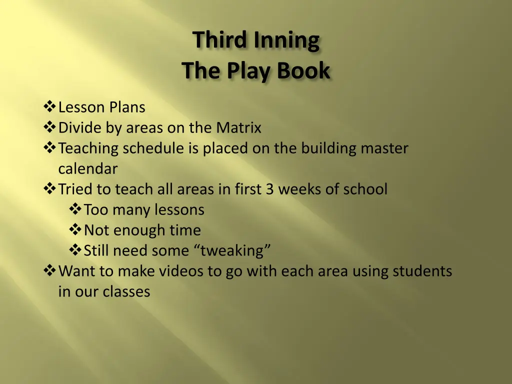 third inning the play book