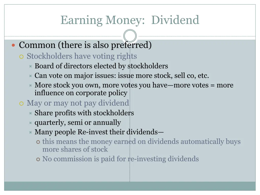 earning money dividend